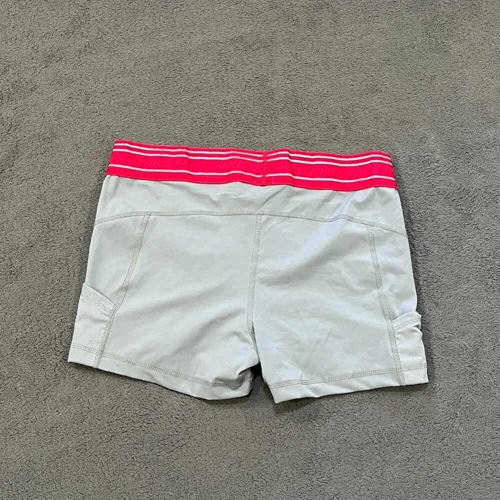Nike Pro Dri-FIT Grey Pink Athletic Compression Booty Shorts Women's Size Large